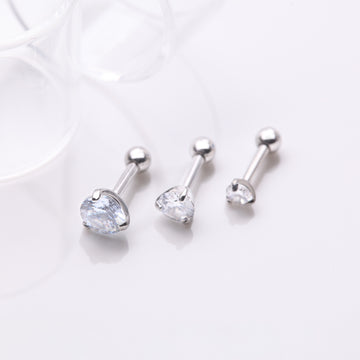 Detail View 1 of 3 Pcs of Sparkle Round Gem Tri-Prong Cartilage Tragus Barbell Earring Package-Clear Gem